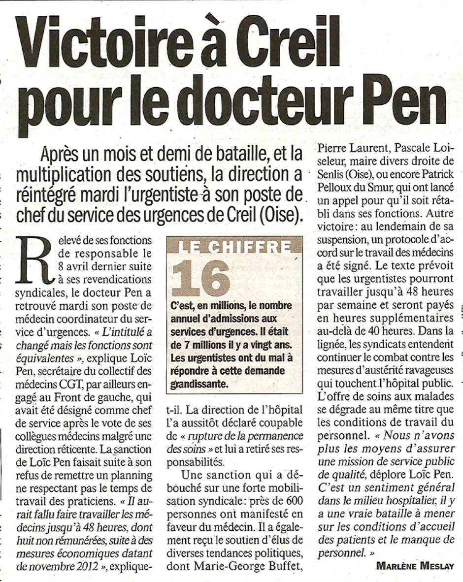 20130531-L'Huma-Victoire à Creil pour le docteur Loïc Pen