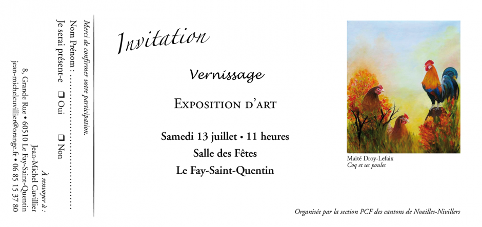 Invitation au vernissage de l'exposition d'art - Le Fay-Saint-Quentin, 13 juillet 2013