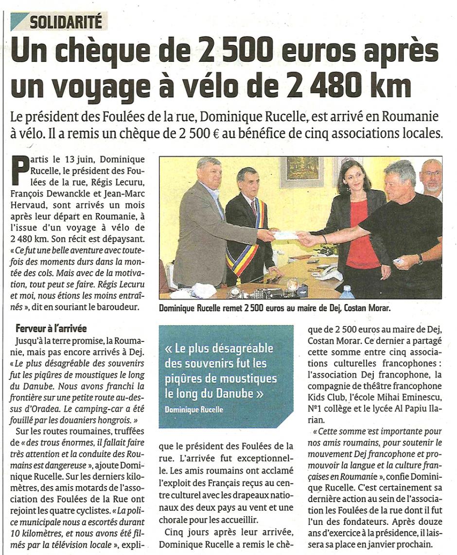 20130729-CP-Beauvais-Un chèque de 2 500 € après un voyage à vélo de 2 480 km [Foulées de la rue-Roumanie]