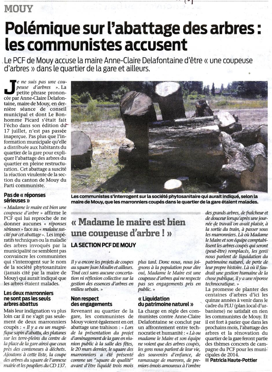 20130731-BHPicard-Mouy-Polémique sur l'abattage des arbres : les communistes accusent