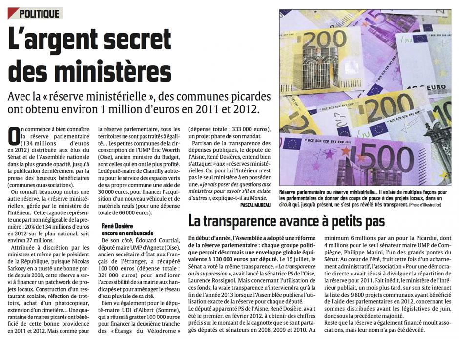 20130816-CP-Picardie-L'argent secret des ministères [réserve parlementaire]