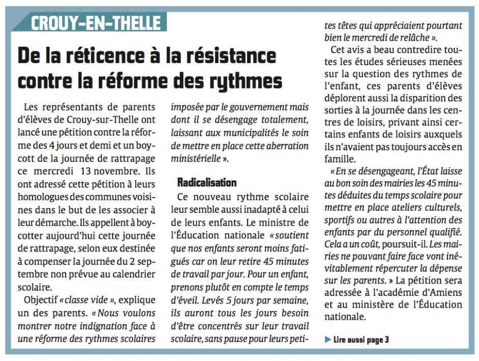 20131113-CP-Crouy-en-Thelle-De la réticence à la résistance contre la réforme des rythmes [scolaires]