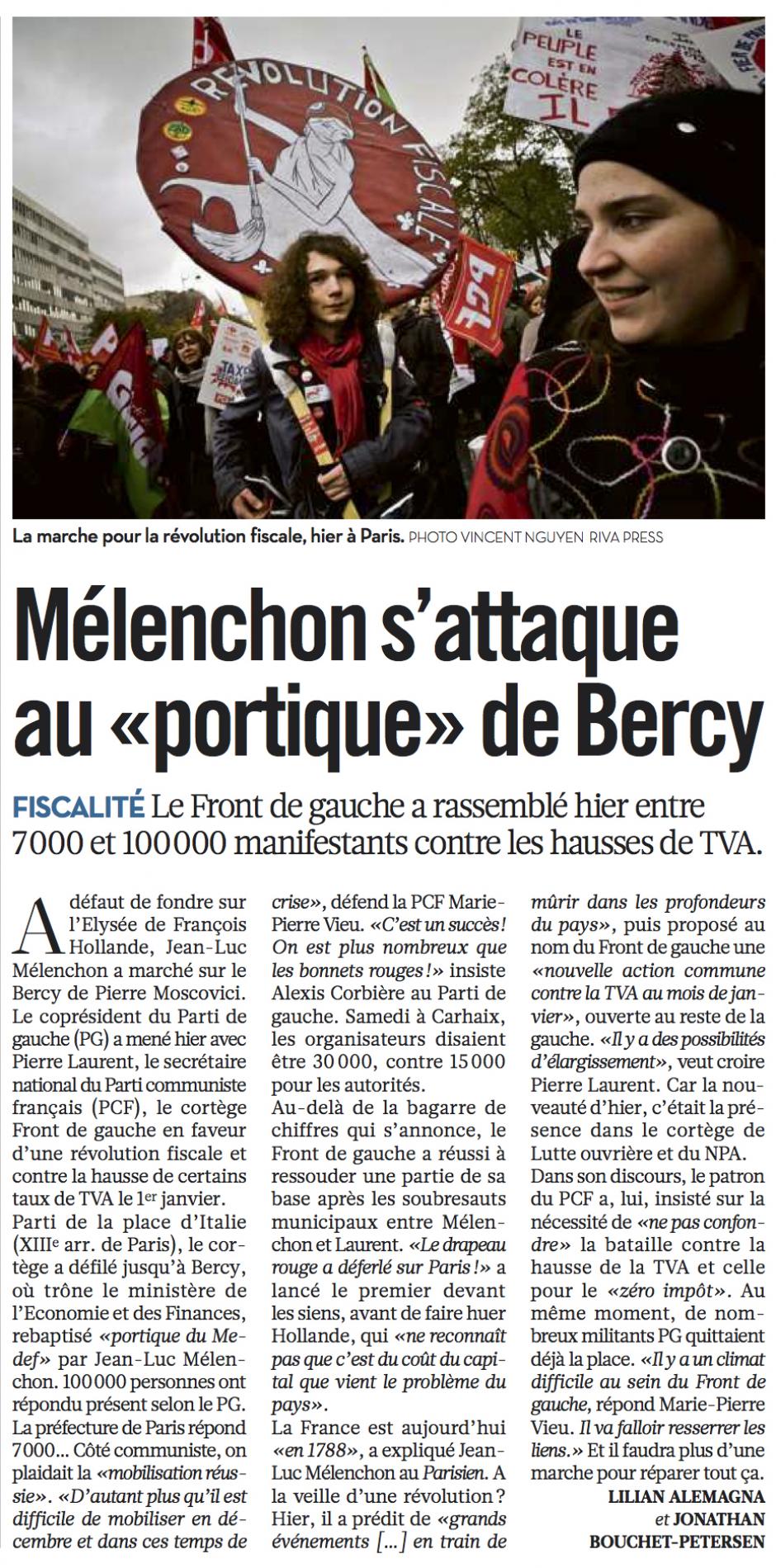 20131202-Libération-Paris-Mélenchon s'attaque au « portique » de Bercy