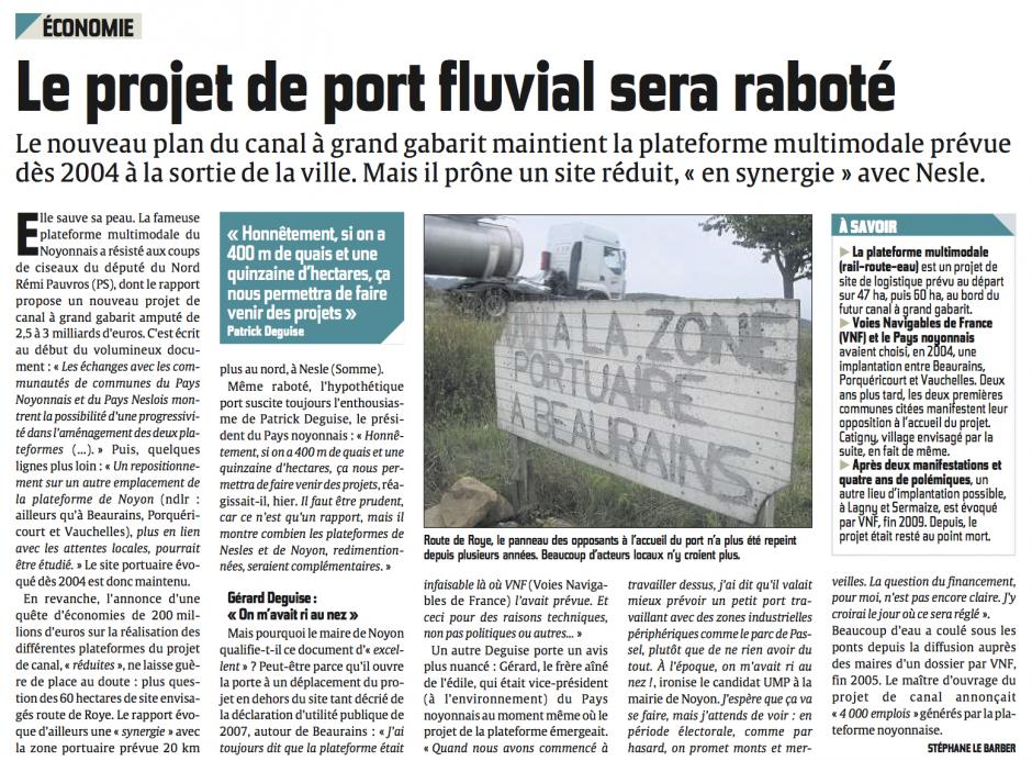 20131213-CP-Noyonnais-Le projet de port fluvial sera raboté [canal Seine-Nord]