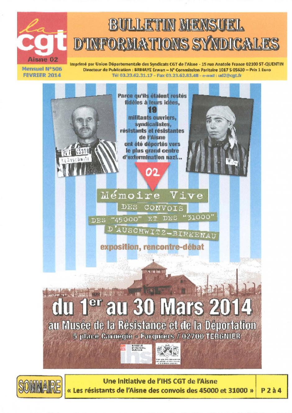 Du 1er au 30 mars, Tergnier - IHS CGT Aisne & Mémoire Vive-Exposition sur les convois des 45000 et des 31000