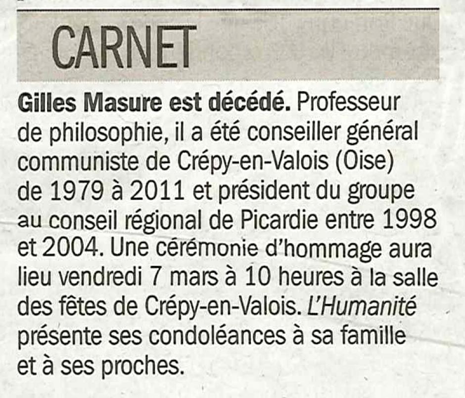 20140304-L'Huma-Carnet-Gilles Masure est décédé