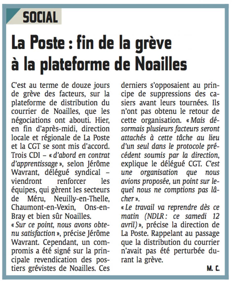 20140412-CP-Noailles-La Poste : fin de grève à la plateforme de Noailles