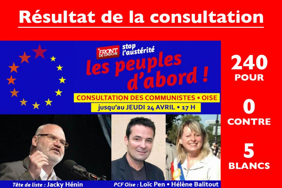 Résultat de la consultation des communistes de l'Oise pour les élections européennes 2014 - PCF Oise, 25 avril 2014