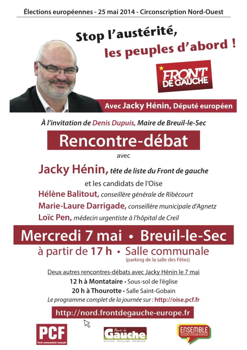 7 mai, Breuil-le-Sec - Rencontre-débat avec Jacky Hénin