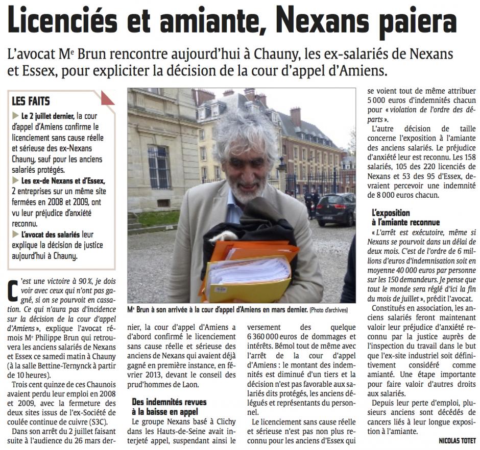 20140712-CP-Chauny-Licenciés et amiante, Nexans paiera