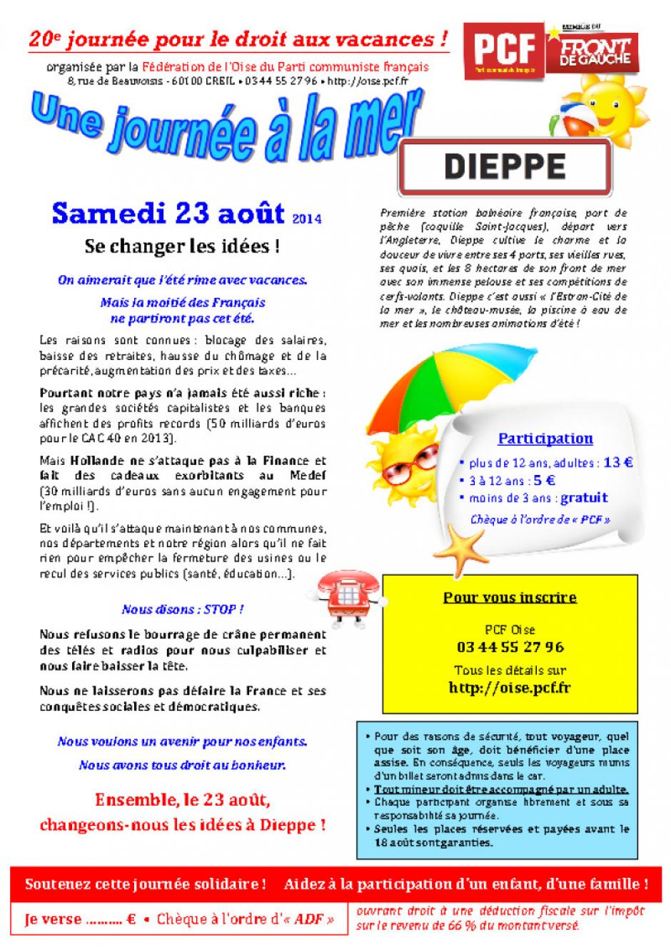 Tracts par secteur géographique « 20e journée à la mer » pour diffusion internet - Dieppe, 23 août 2014