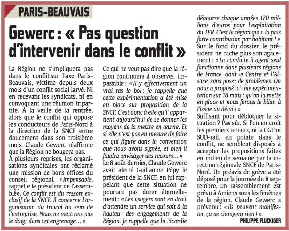 20140830-CP-Beauvais-Gewerc : « Pas question d'intervenir dans le conflit » [ligne SNCF Beauvais-Paris]