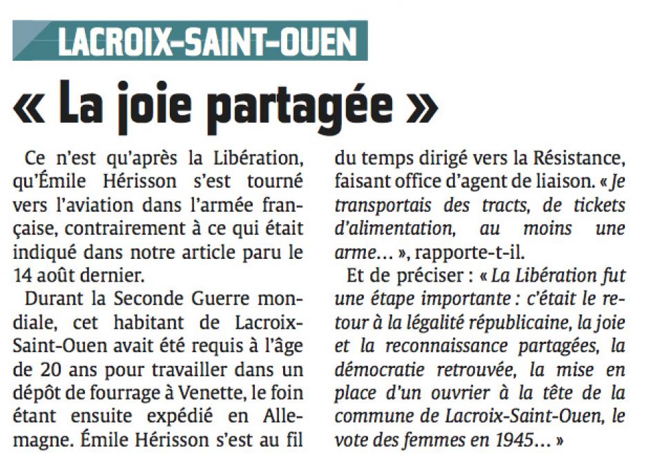 20140920-CP-Lacroix-Saint-Ouen-Émile Hérisson « La joie partagée » [précision à propos de l'article du 14 août]
