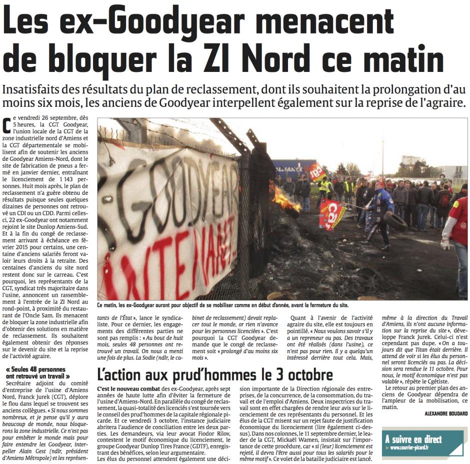 20140926-CP-Amiens-Les ex-Goodyear menacent de bloquer la ZI Nord ce matin