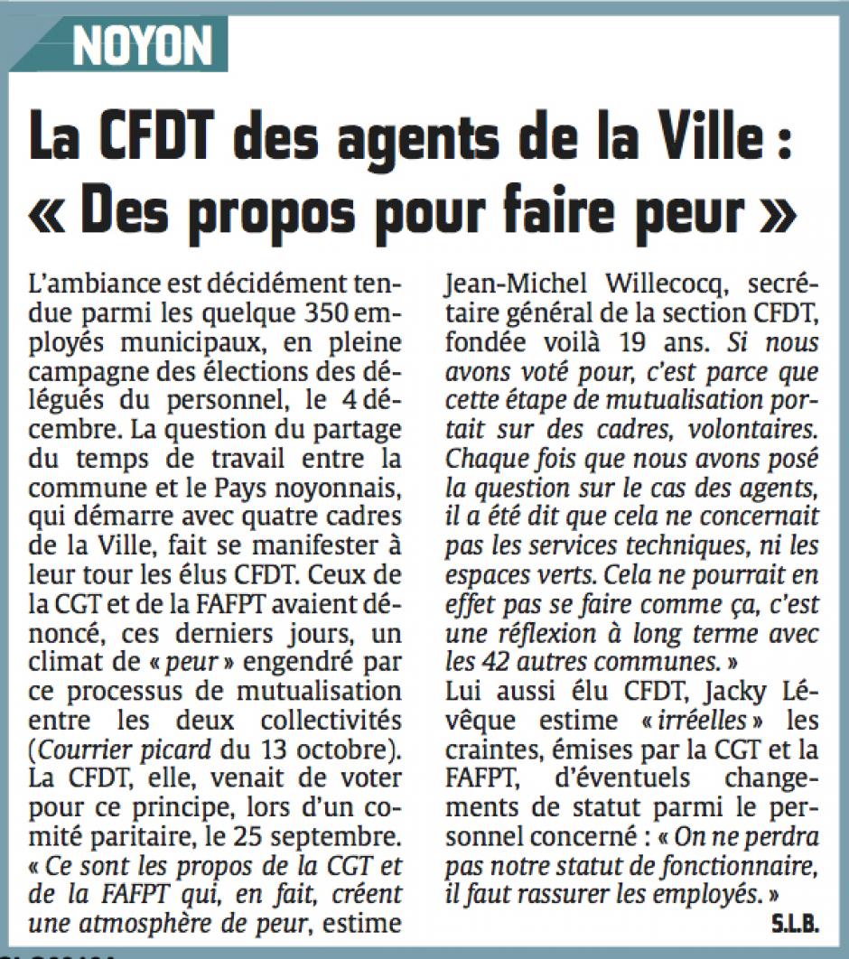 20141017-CP-Noyon-La CFDT des agents de la Ville : « Des propos pour faire peur »