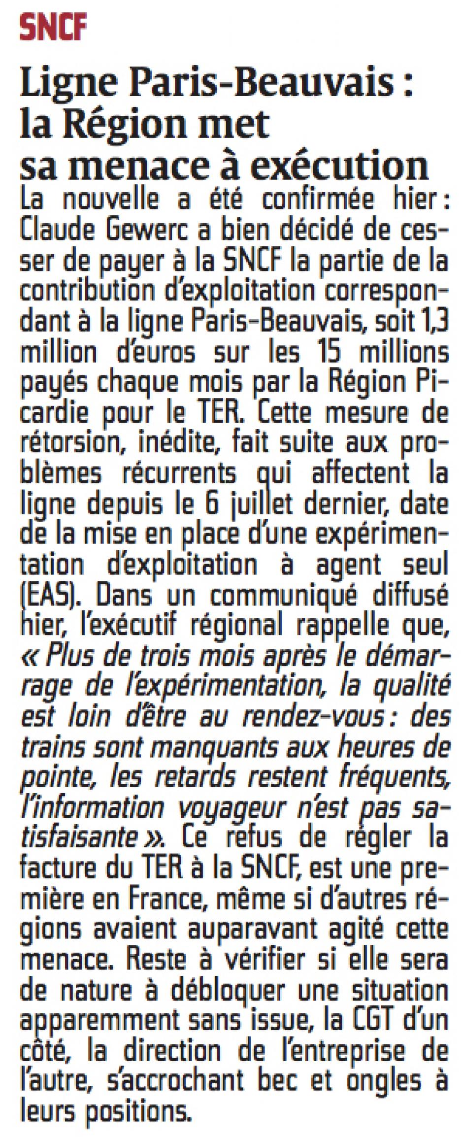 20141024-CP-Picardie-Ligne Paris-Beauvais : la Région met sa menace à exécution