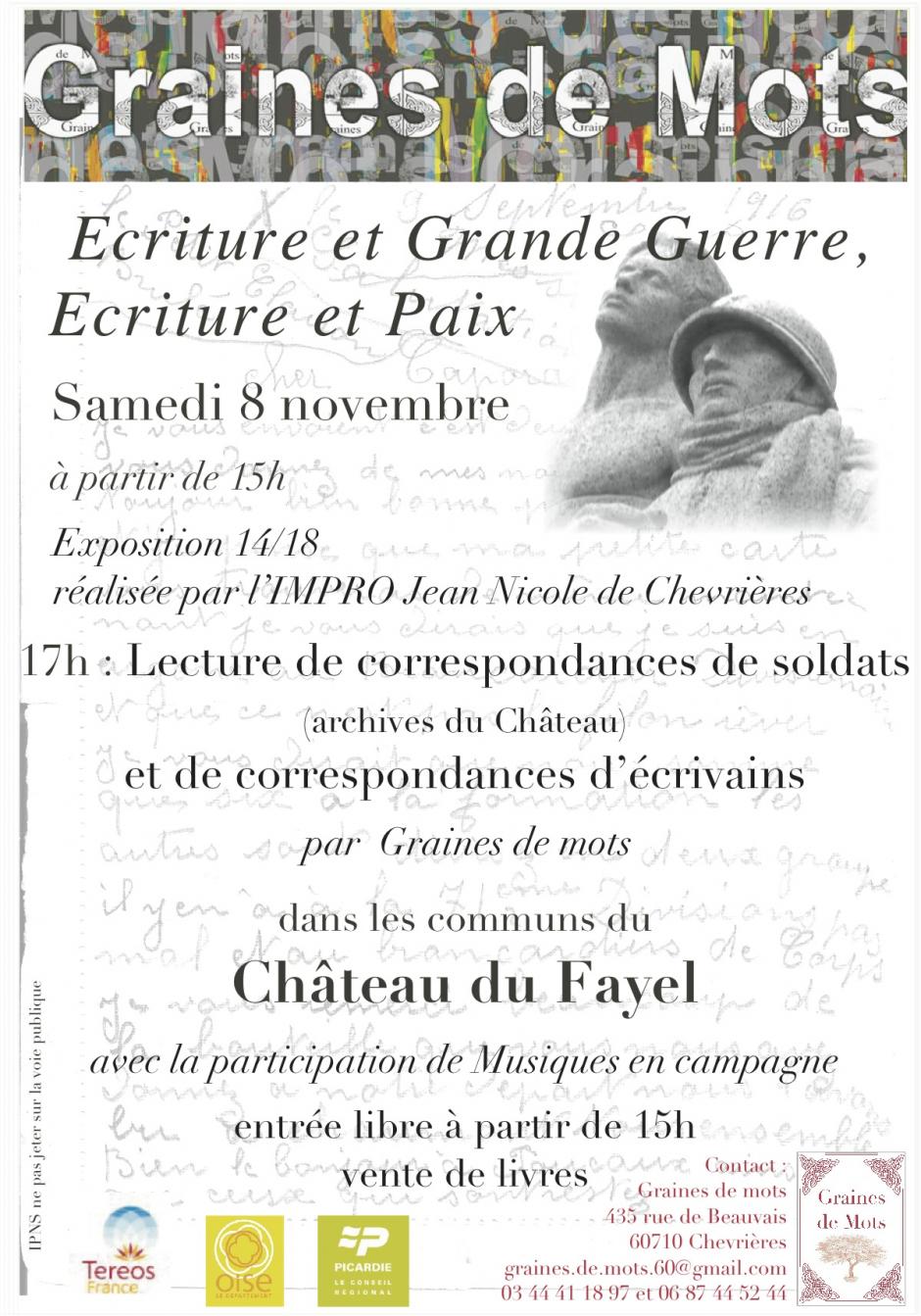 8 novembre, Le Fayel - Graines de Mots-Lecture de correspondances de soldats et d'écrivains