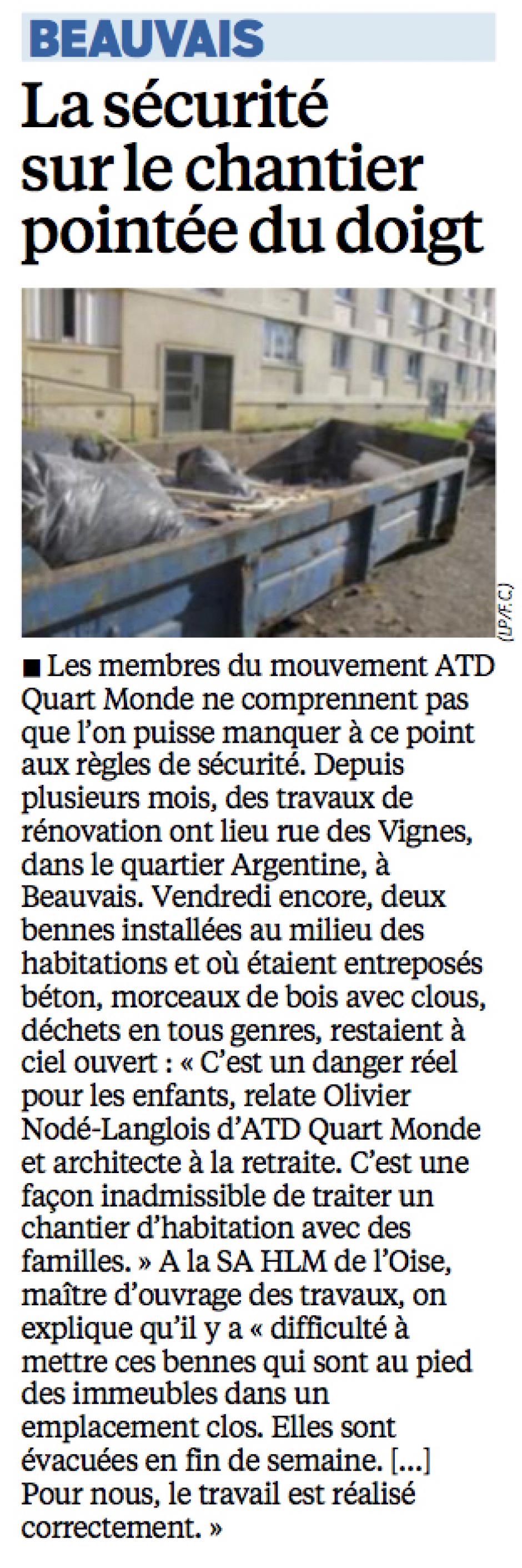 20141110-LeP-Beauvais-La sécurité sur le chantier pointée du doigt [ATD Quart Monde]