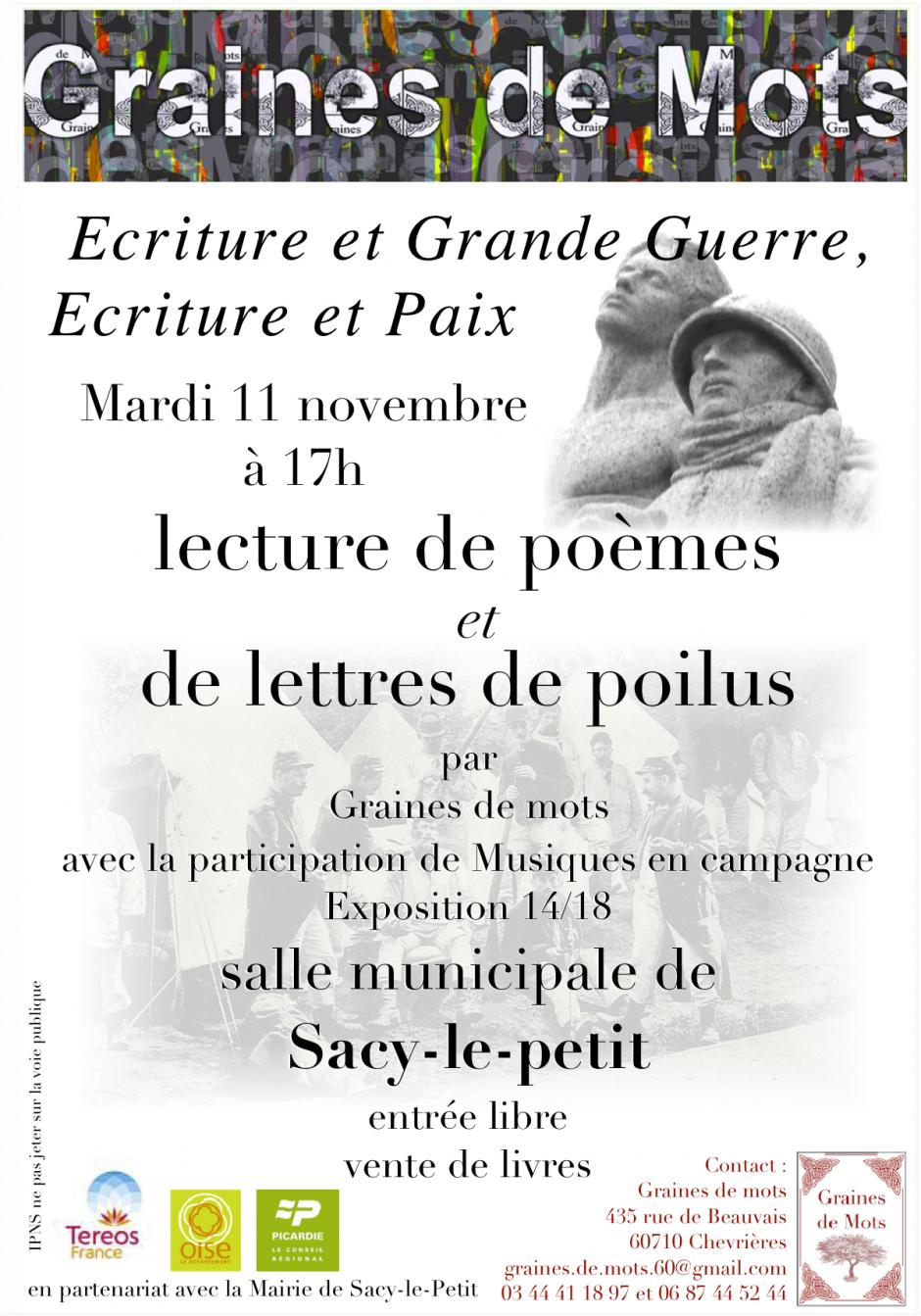 11 novembre, Sacy-le-Petit - Graines de Mots-Lectures de poèmes et de lettres de poilus