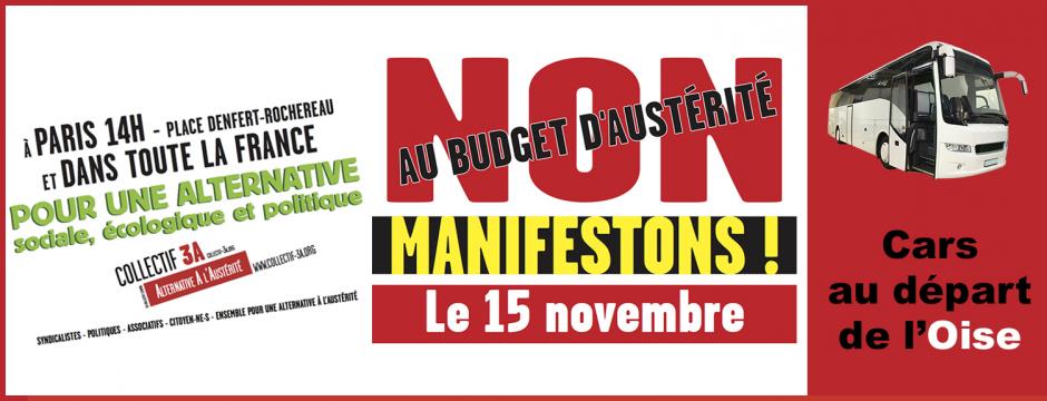 15 novembre, Paris - Manifestation unitaire « Non au budget d'austérité Valls-Hollande-Medef - Pour une alternative sociale, écologique et politique »