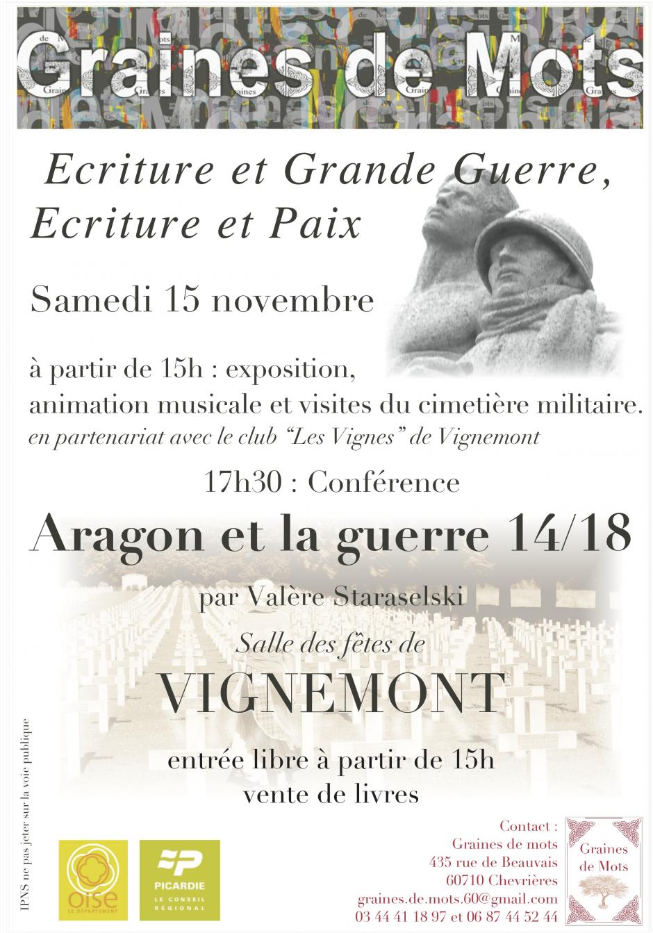 15 novembre, Vignemont - Graines de Mots-Conférence « Aragon et la guerre 14-18 » par Valère Staraselski