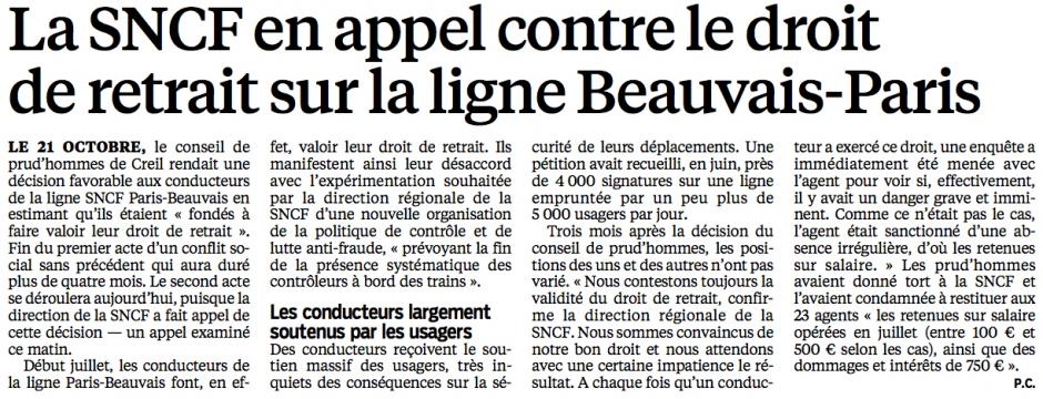 20150120-LeP-Beauvais-La SNCF en appel contre le droit de retrait sur la ligne Beauvais-Paris