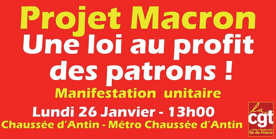 26 janvier, Paris - Manifestation intersyndicale contre le projet de loi « Macron » - Car au départ de Montataire