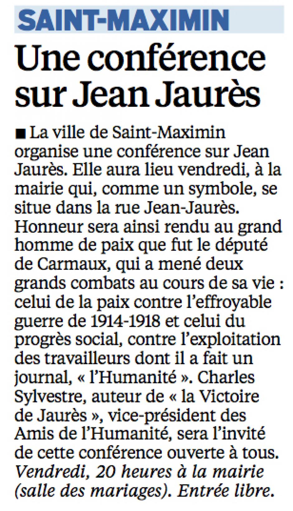 20150127-LeP-Saint-Maximin-Une conférence sur Jean Jaurès