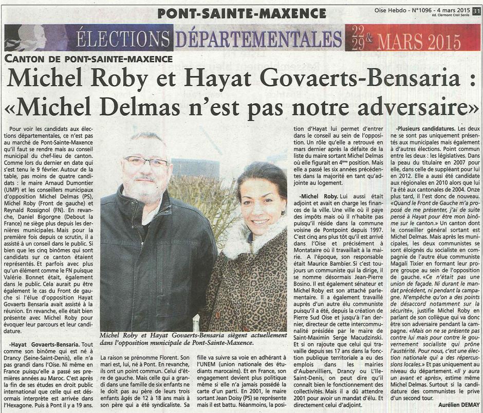20150304-OH-Pont-Saint-Maxence-D2015-Michel Roby et Hayat Bensaria-Govaerts « Delmas n'est pas notre adversaire »