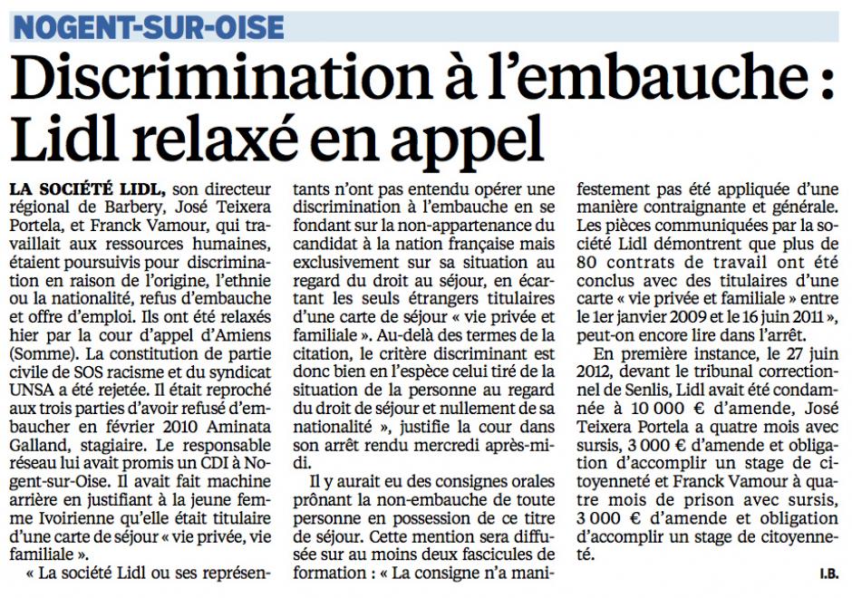 20150312-LeP-Nogent-sur-Oise-Discrimination à l'embauche : Lidl relaxé en appel