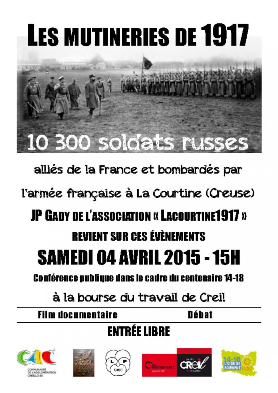 4 avril, Creil - Libre Pensée-Conférence-débat « La Courtine 17 », précédée du banquet gras