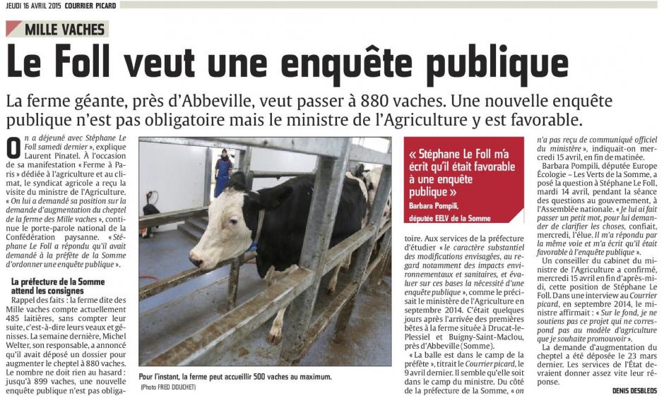 20150416-CP-Drucat-Mille Vaches : Le Foll veut une enquête publique