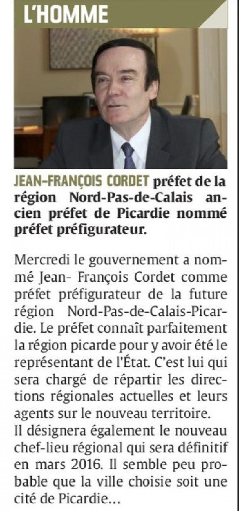 20150426-CP-Picardie-Nord-Pas-de-Calais-Nomination du préfet préfigurateur de la nouvelle région