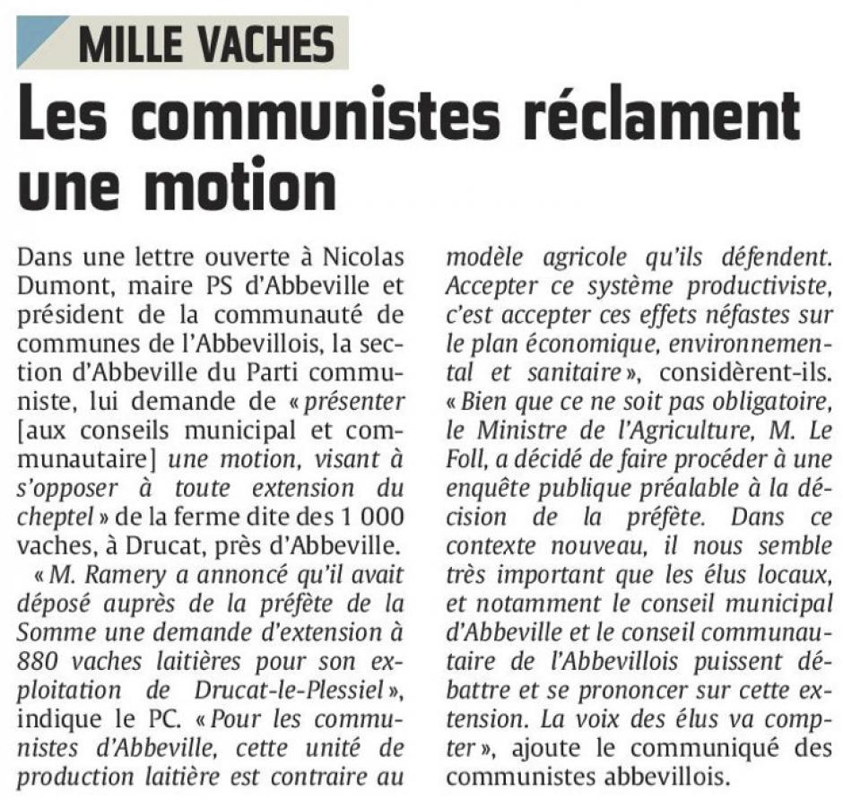20150613-CP-Abbeville-Mille Vaches : les communistes réclament une motion [édition Picardie maritime]