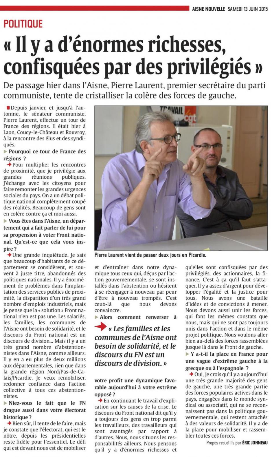 20150613-ANv-Aisne-Pierre Laurent « Il y a d'énormes richesses confisquées par des privilégiés »