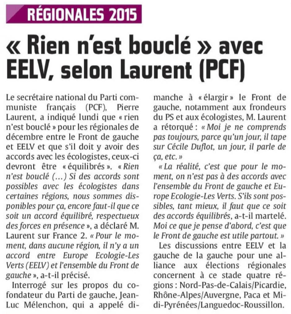 20150901-CP-France-R2015-« Rien n'est bouclé » avec EELV, selon Pierre Laurent (PCF)