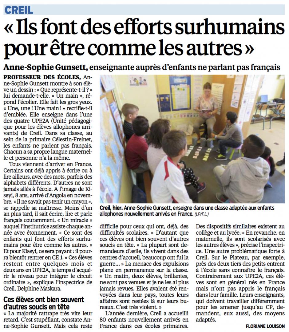 20150904-LeP-Creil-Une enseignante auprès d'enfants ne parlant pas français « Ils font des efforts surhumains pour être comme les autres »