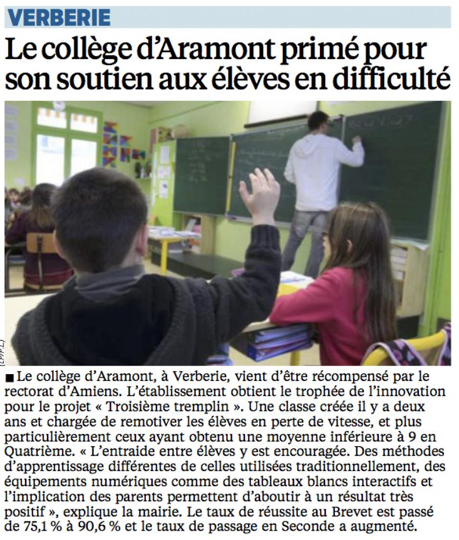 20150908-LeP-Verberie-Le collège d'Aramont primé pour son soutien aux élèves en difficulté
