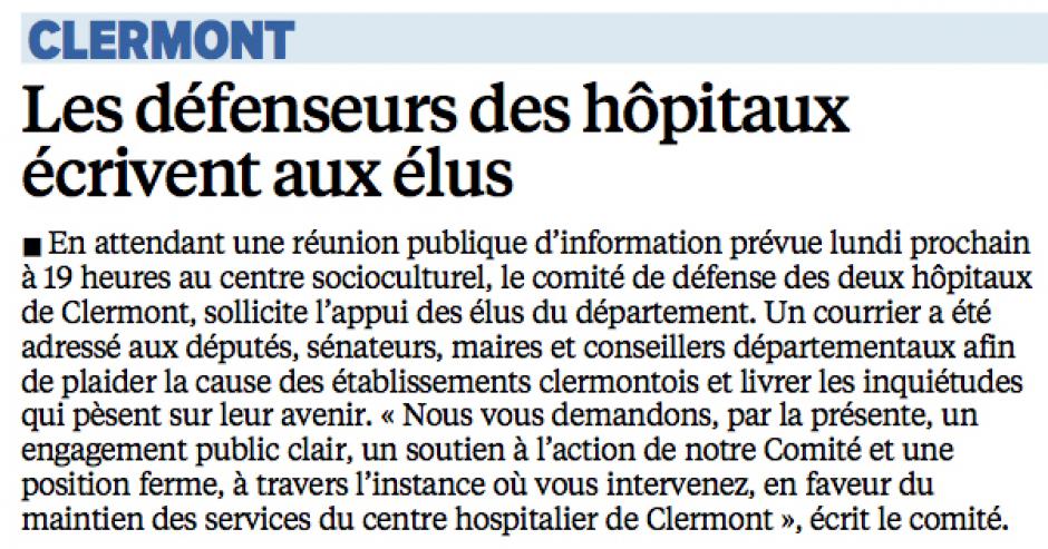 20150915-LeP-Clermont-Les défenseurs des hôpitaux écrivent aux élus