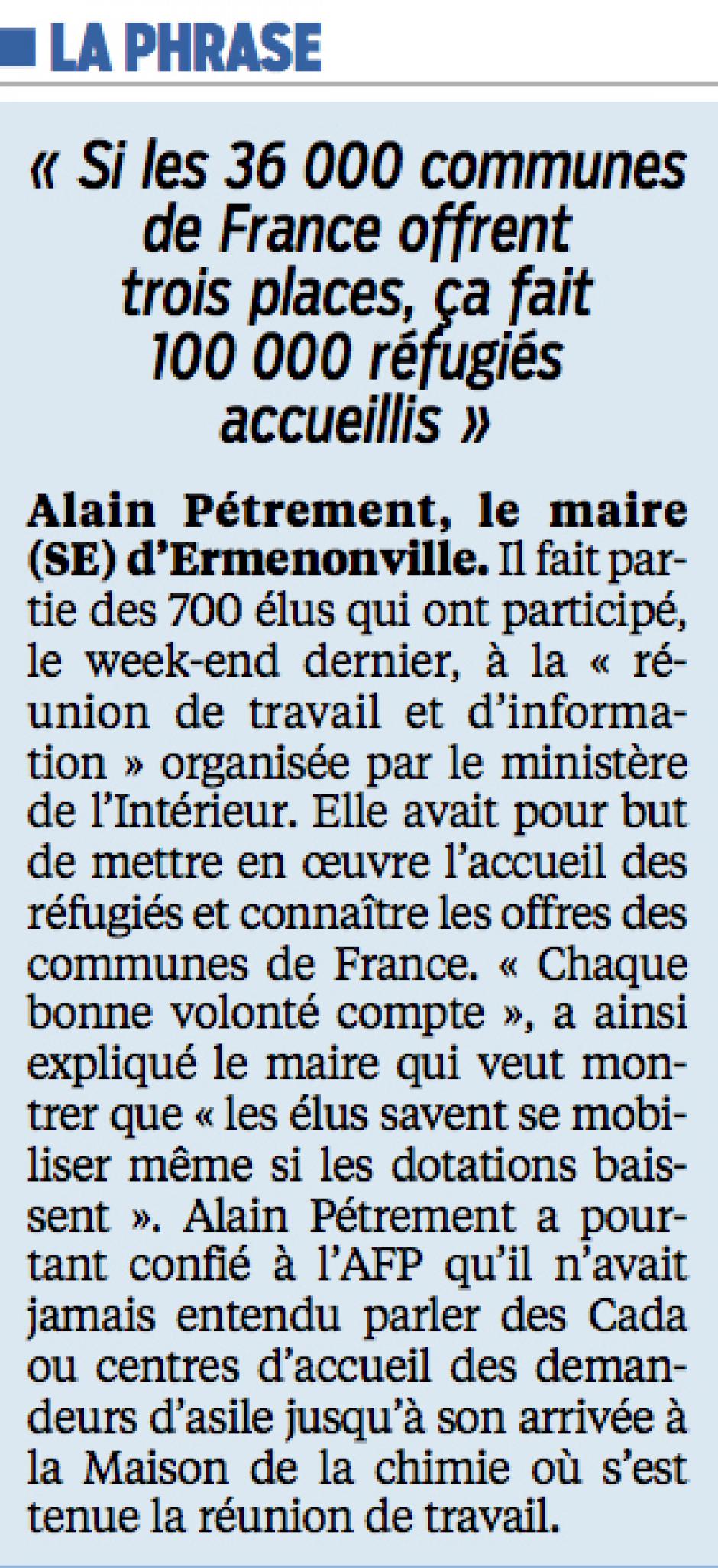 20150915-LeP-France-Le maire d'Ermenonville « Si les 36 000 communes de France offrent trois places, ça fait 100 000 réfugiés accueillis »