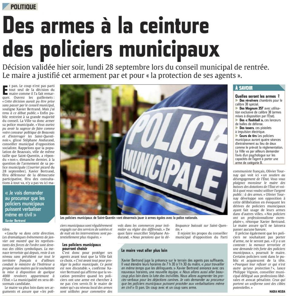 20150929-CP-Saint-Quentin-Des armes à la ceinture des policiers municipaux [éd. Saint-Quentin]