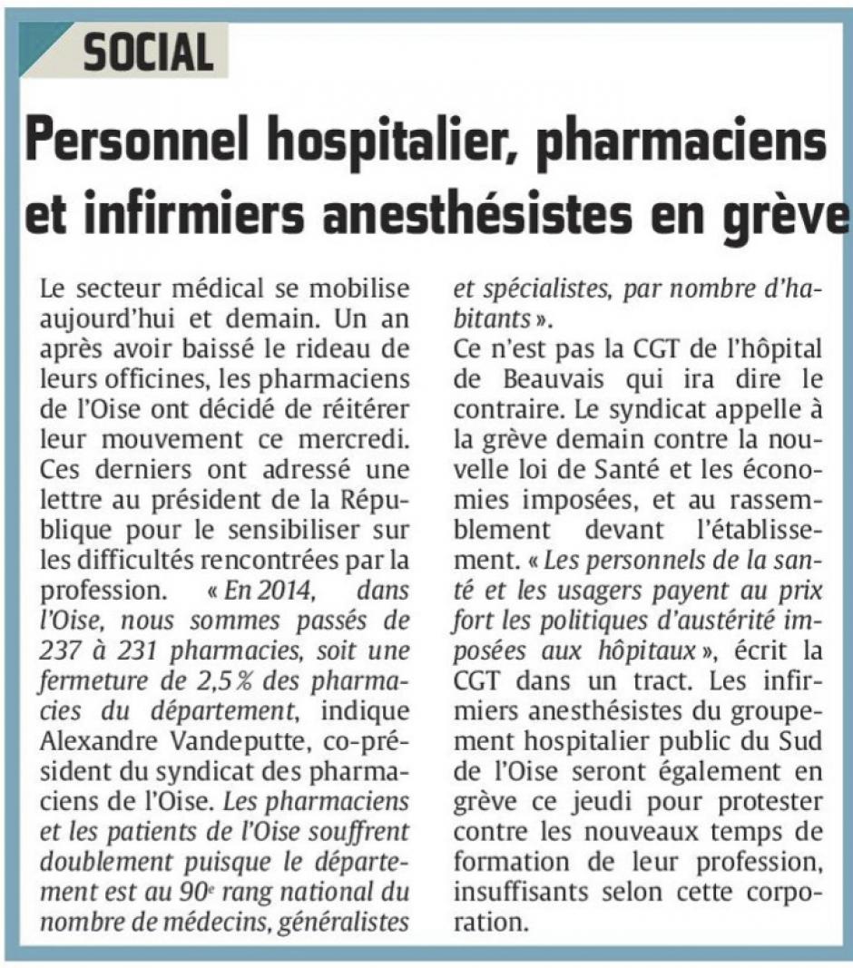 20150930-CP-Beauvais-Personnel hospitalier, pharmaciens et infirmiers anesthésistes en grève