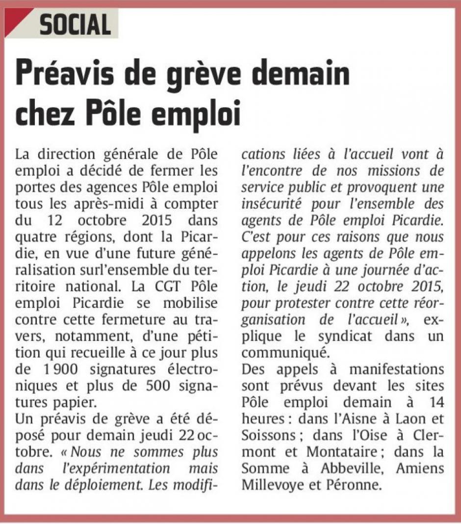 20151021-CP-Picardie-Préavis de grève demain chez Pôle emploi