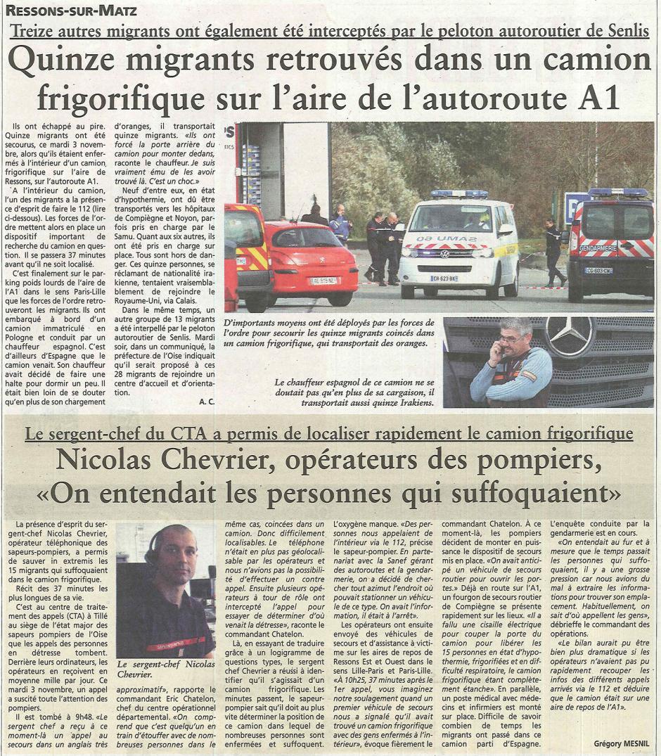 20151104-OH-Ressons-sur-Matz-Quinze migrants retrouvés dans un camion frigorifique sur l'aire de l'autoroute A1