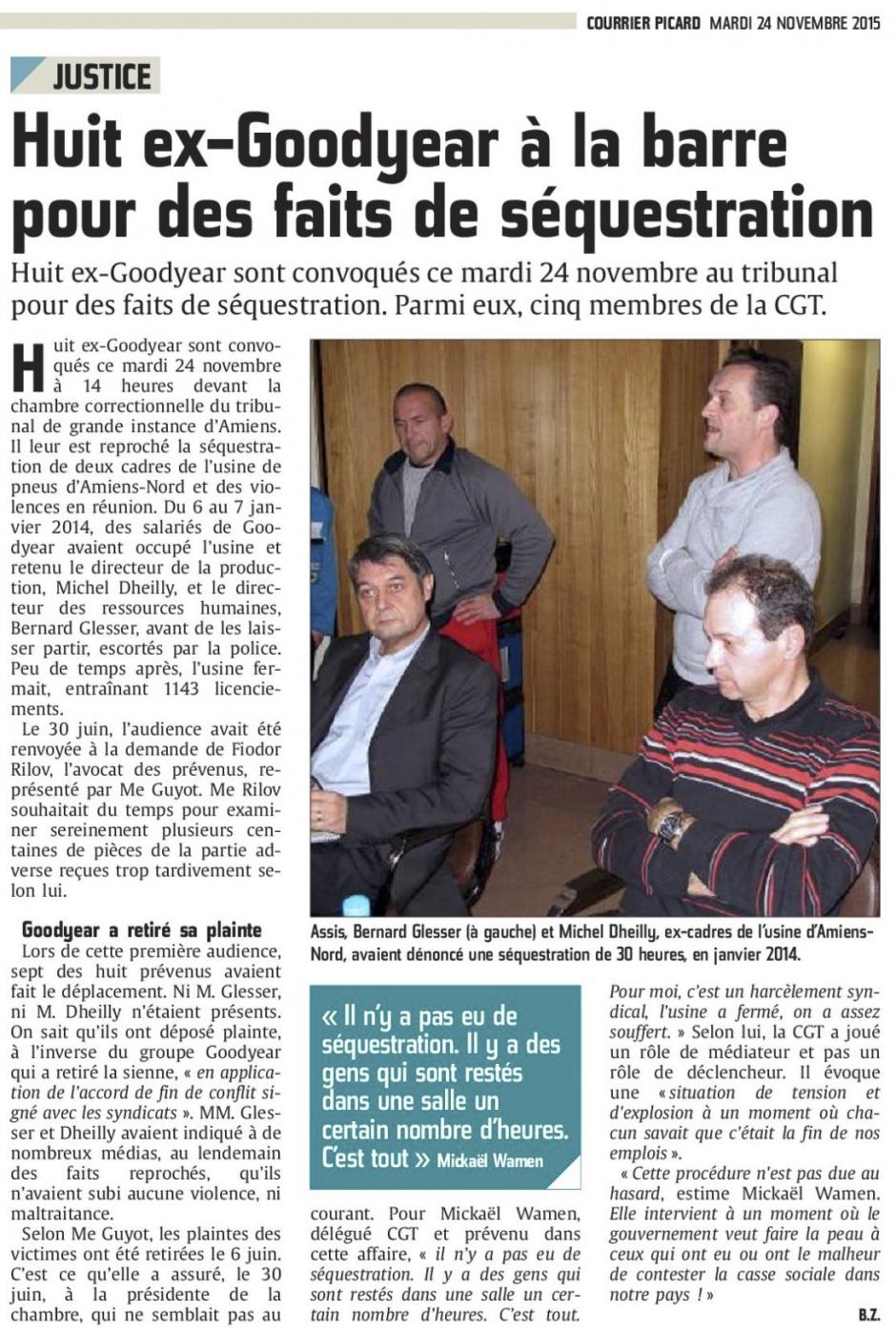 2011124-CP-Amiens-Huit ex-Goodyear à la barre pour des faits de séquestration [éd. Amiens]
