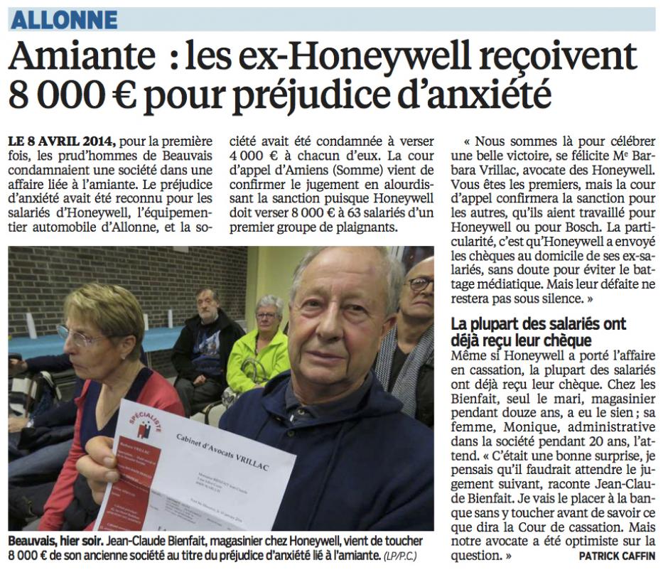 20160130-LeP-Allonne-Amiante : les ex-Honeywell reçoivent 8 000 € pour préjudice d'anxiété