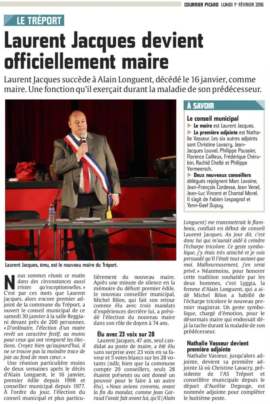 20160201-CP-Le Tréport-Laurent Jacques devient officiellement maire [édition Picardie maritime]