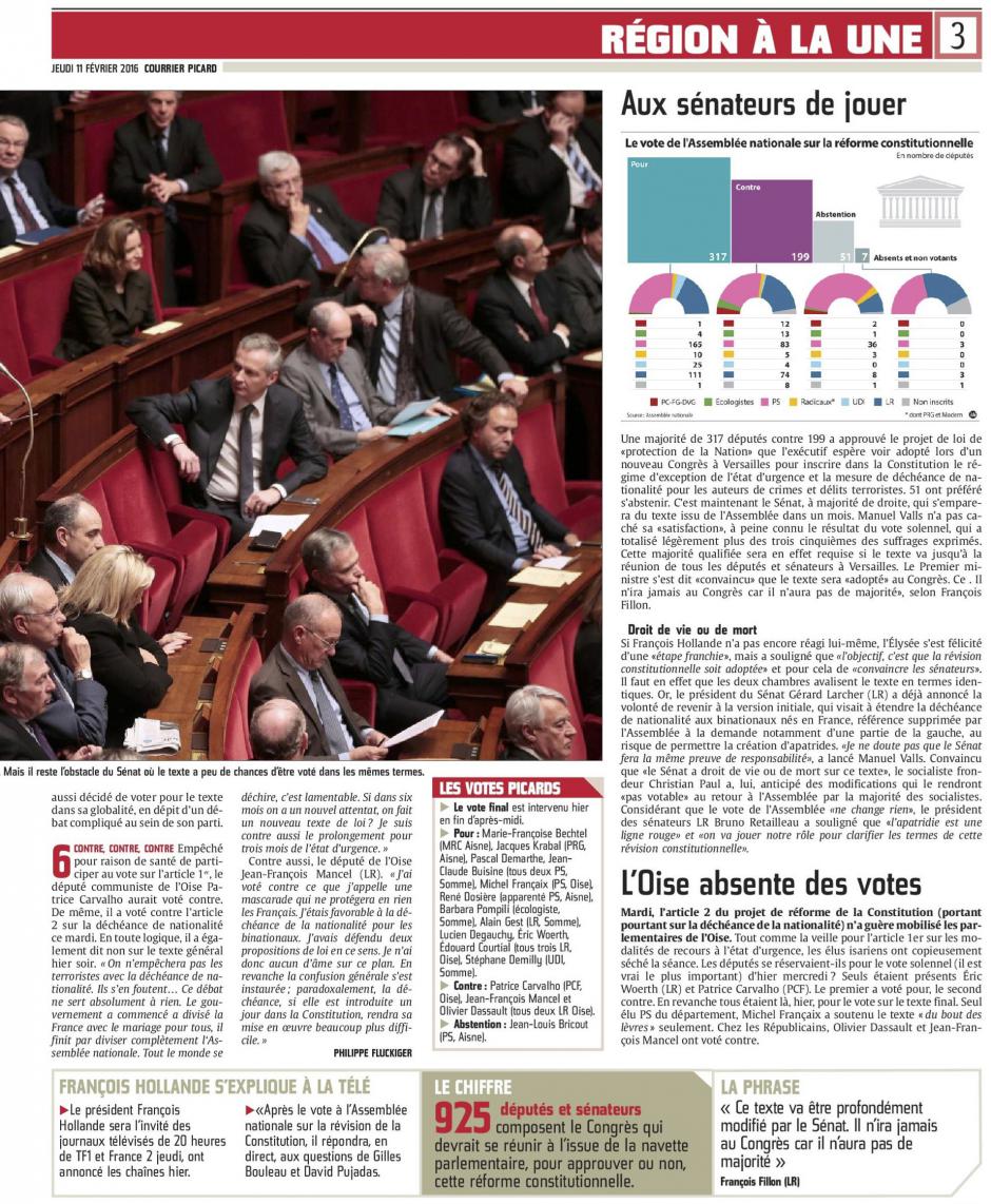 20160211-CP-Picardie-Réforme constitutionnelle : les députés picards votent très majoritairement « pour »