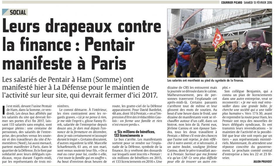 20160213-CP-Ham-Leurs drapeaux contre la finance : Pentair manifeste à Paris [édition Saint-Quentin]