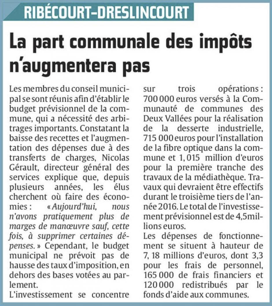 20160217-CP-Ribécourt-Dreslincourt-La part communale des impôts n'augmentera pas